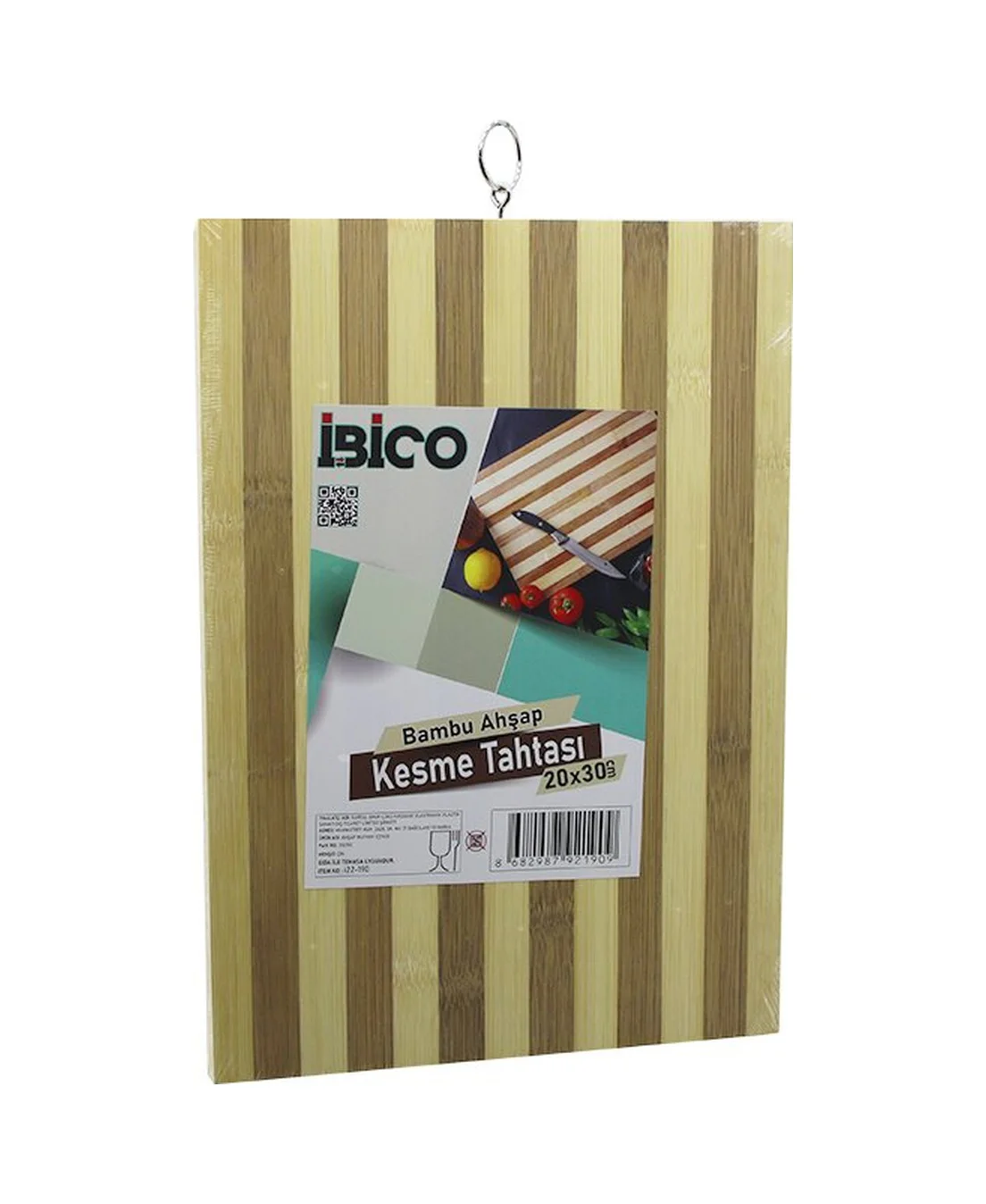 20 X 30 X 1.4cm Beyaz Çizgili Ahşap Bambu Kesim Panosu - Kesme Ta
