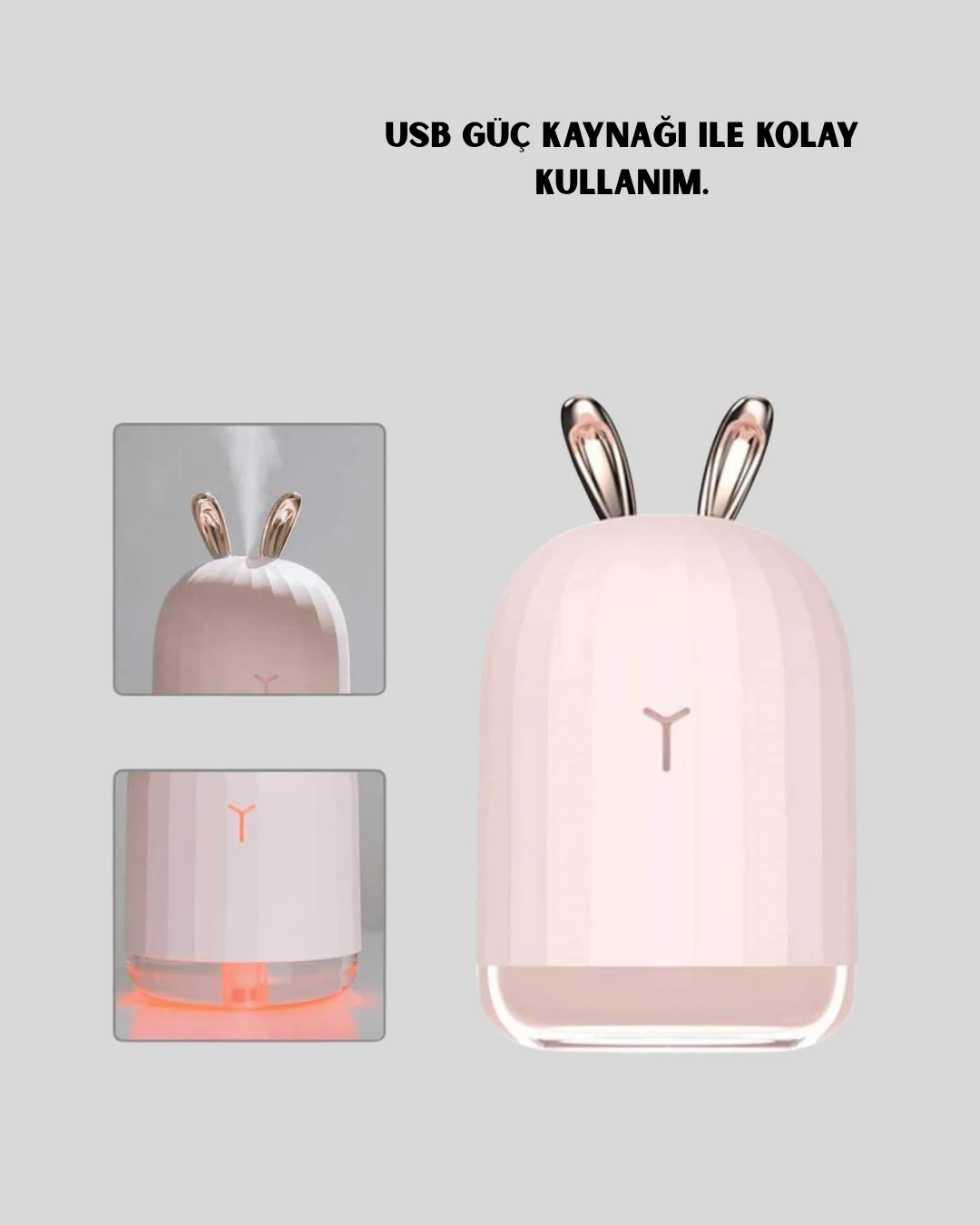 200 ml Tavşan Kulaklı Ultrasonik Hava Nemlendirici ve Gece Lambas