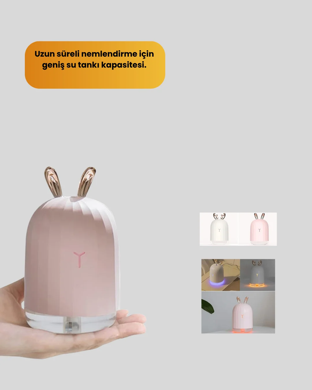 200 ml Tavşan Kulaklı Ultrasonik Hava Nemlendirici ve Gece Lambas