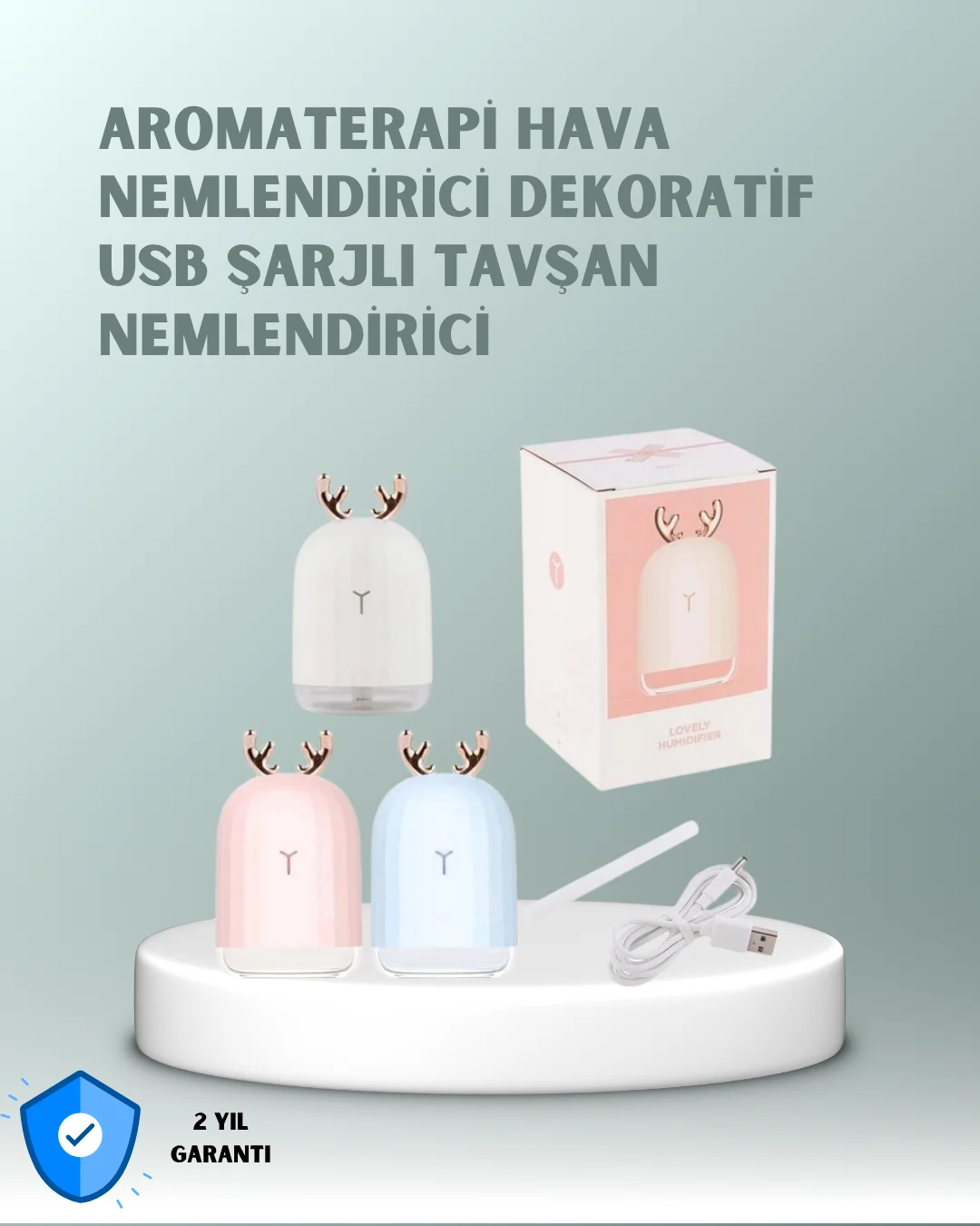 200 ml Tavşan Kulaklı Ultrasonik Hava Nemlendirici ve Gece Lambas