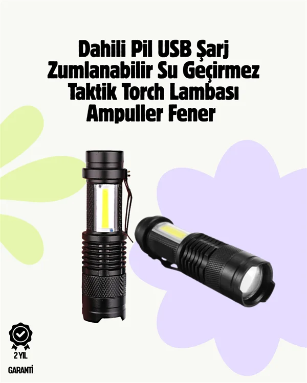 2000 Lümen LED El Feneri - Suya Dayanıklı, Odaklı, Klipsli 2000 Lümen LED El Feneri - Suya Dayanıklı, Odaklı, Klipsli