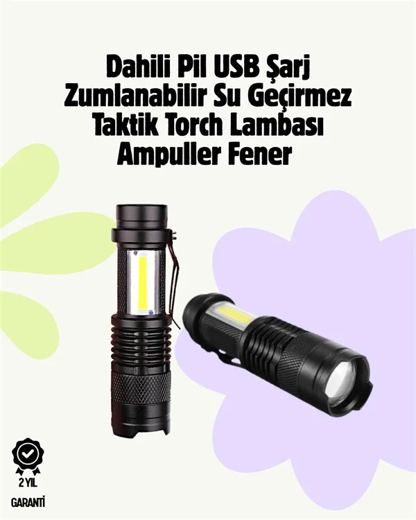 2000 Lümen LED El Feneri - Suya Dayanıklı, Odaklı ve Klipsli