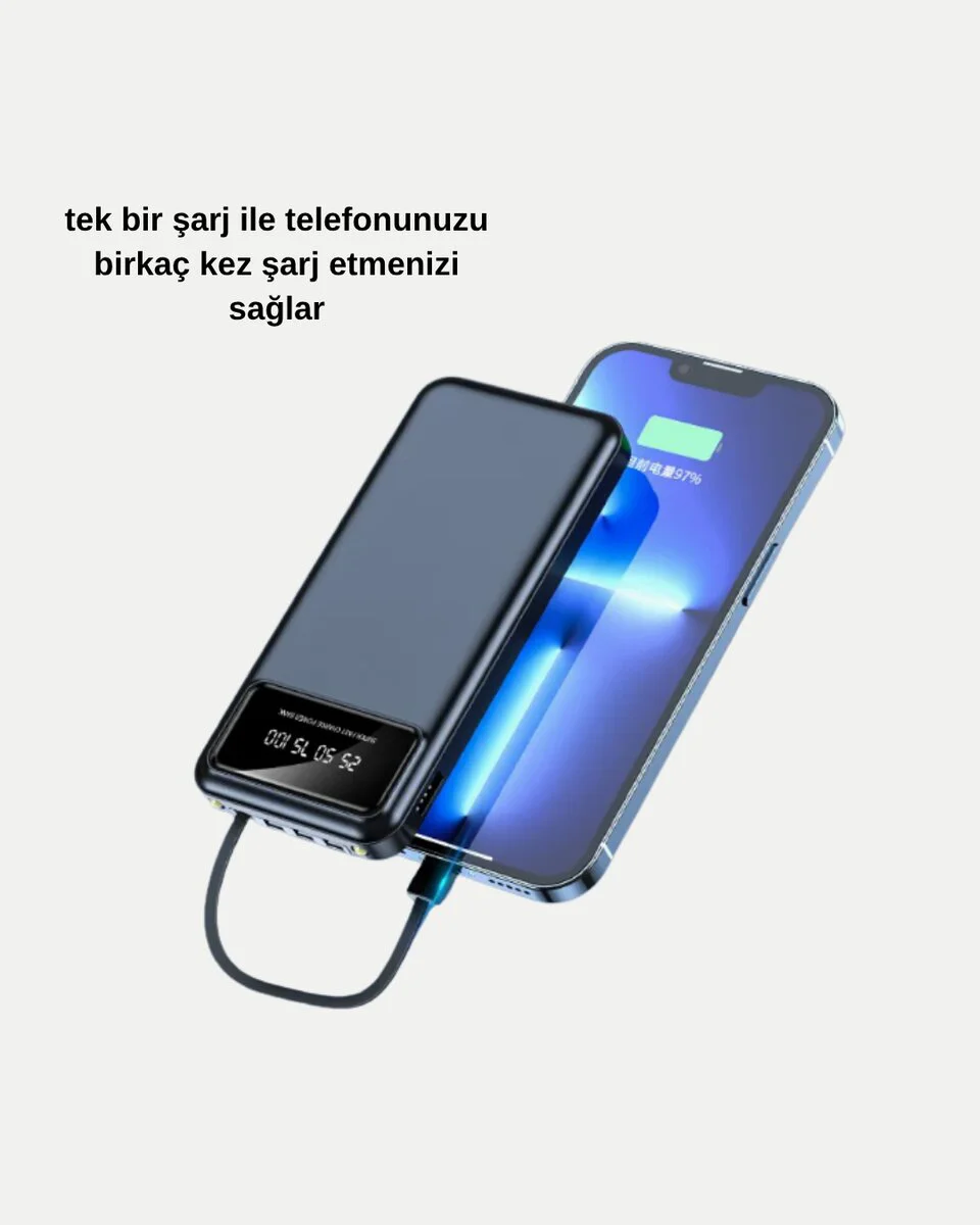 20000 mAh Hızlı Şarjlı Powerbank - 4 Çıkışlı ve LED'li Güvenli Batarya