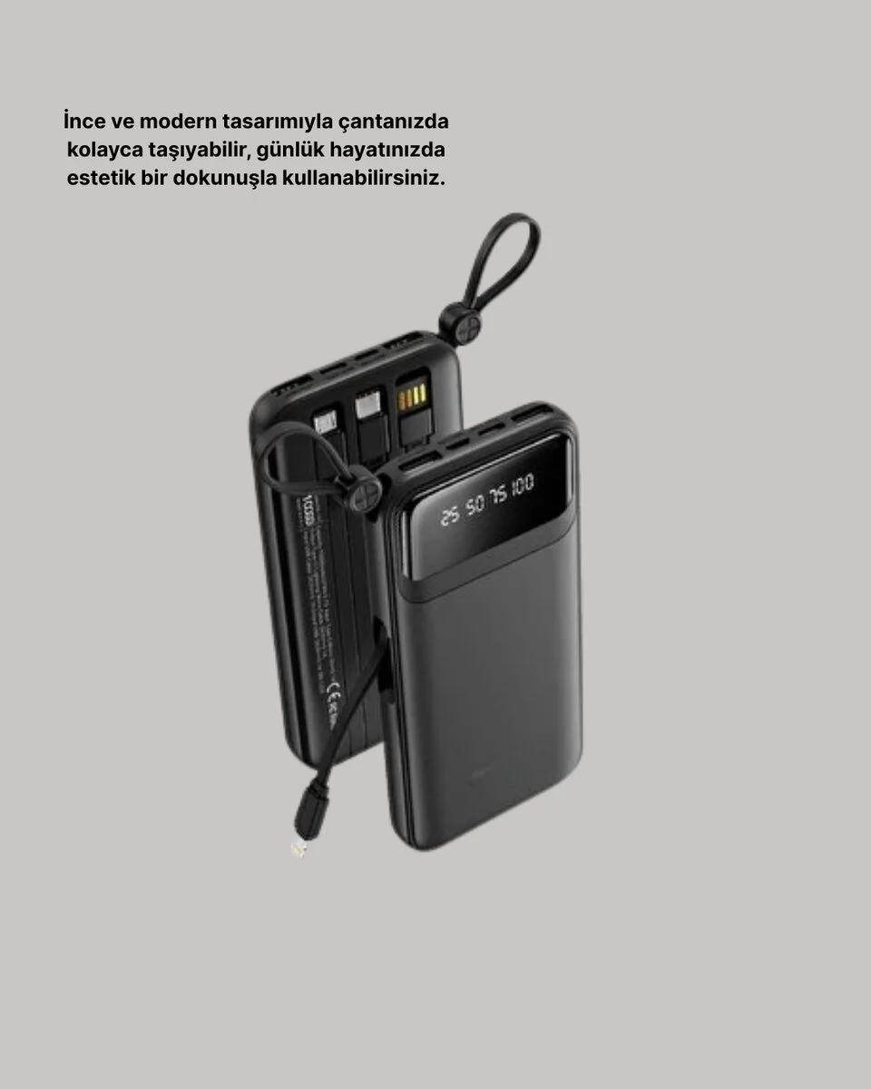 20000 mAh Hızlı Şarj Powerbank - 4 Çıkışlı LED'li Güvenilir Şarj Cihazı