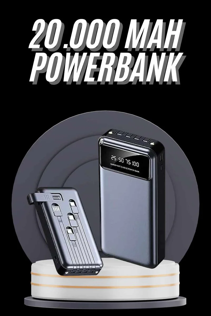 20.000 mAh Hızlı Şarj Powerbank - Dijital Göstergeli ve 4 Çıkışlı