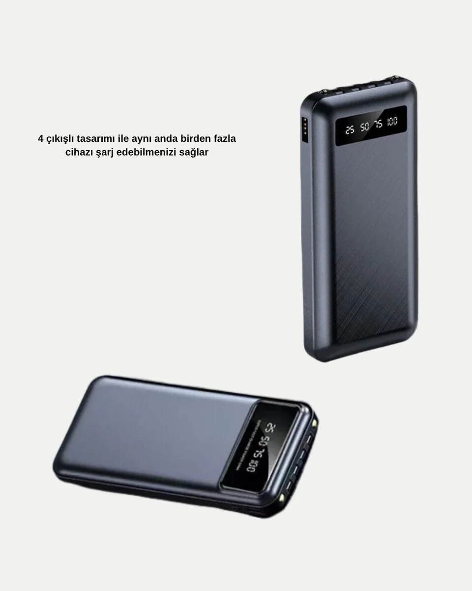 20000 mAh LED Fenerli Güvenlikli Powerbank - Çoklu Cihaz Şarjı