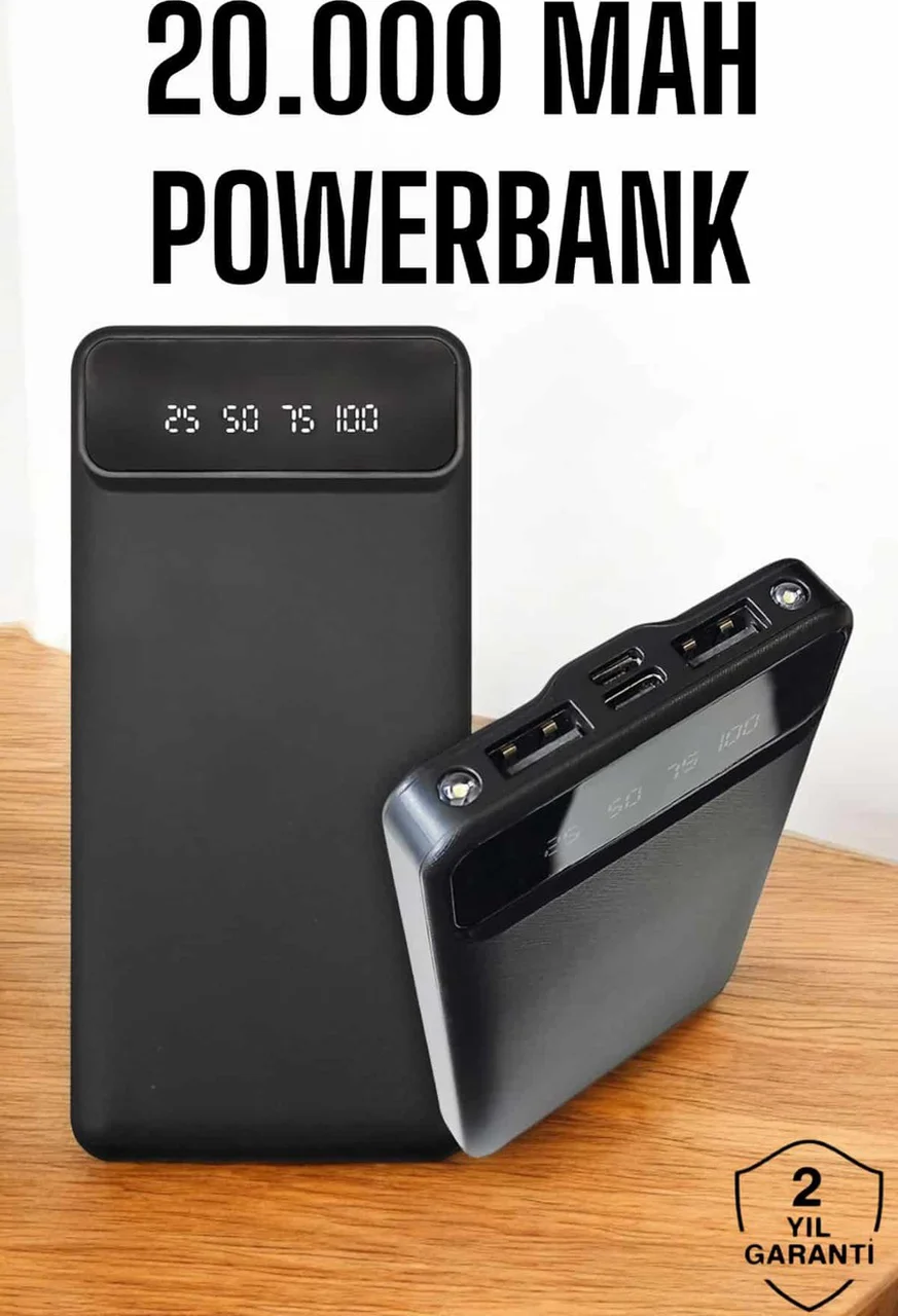 20.000 Mah Led Işıklı Lcd Ekran Usb Girişli Type-c Lightning Powerbank - Lisinya Diğer