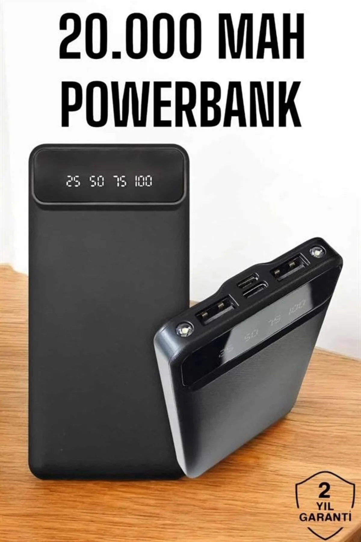 20.000 Mah Led Işıklı Lcd Ekran Usb Girişli Type-c Lightning Powerbank