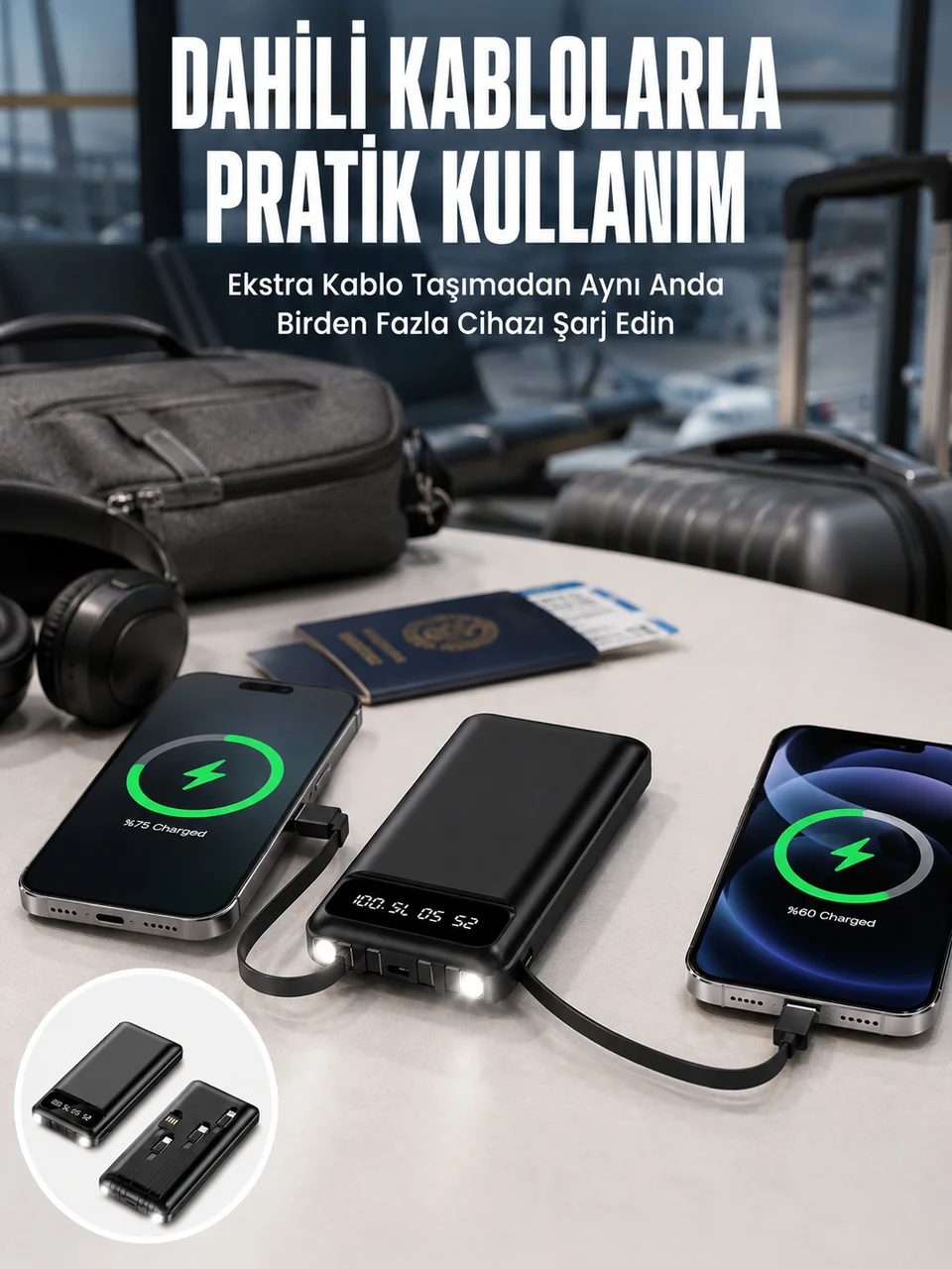 20.000 Mah Led Işıklı Lcd Ekran Usb Girişli Type-c Lightning Powerbank Yeni Nesil - Lisinya Diğer