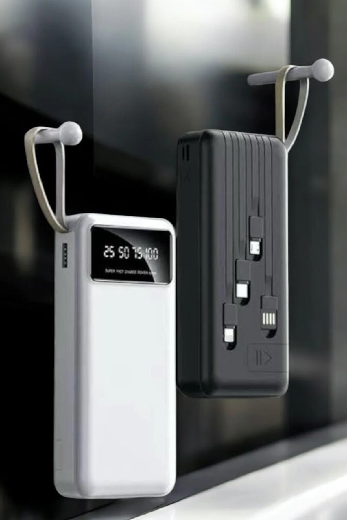 20.000 Mah Led Işıklı LCD Ekran USB Girişli Type-C Lightning Powerbank