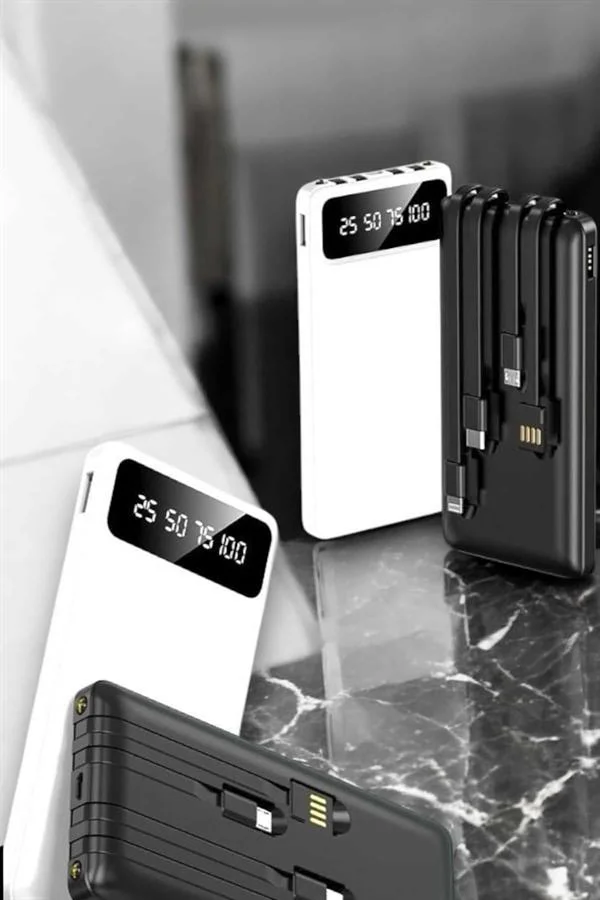 20.000 Mah Led Işıklı LCD Ekran USB Girişli Type-C Lightning Powerbank Yeni Nesil