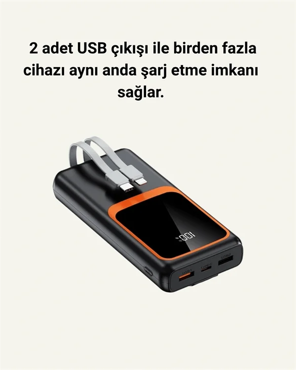 20.000 mAh Powerbank – 22.5W Hızlı Şarj, Çok Kablolu, Dijital Göstergeli Fiyatı, Yorumları ve Özellikleri