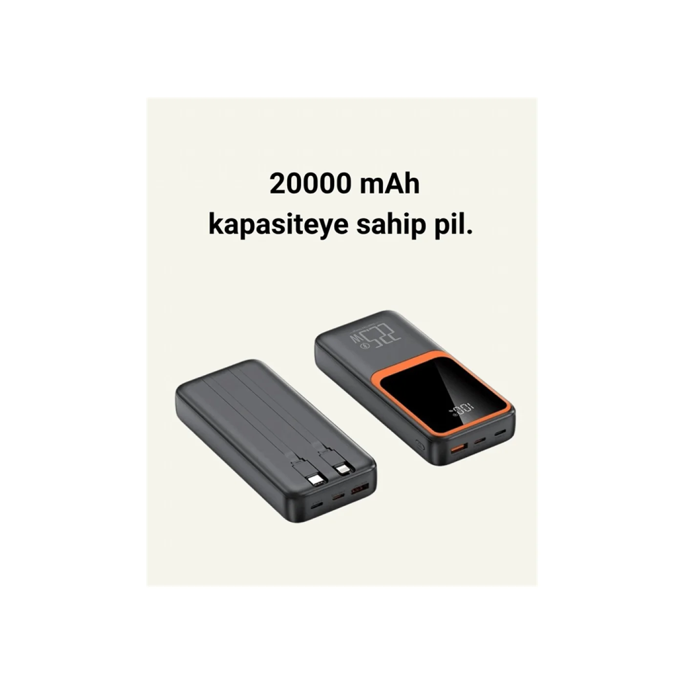 20.000 Mah Powerbank 22.5w Hızlı Şarj, Çok Kablolu, Dijital Göste