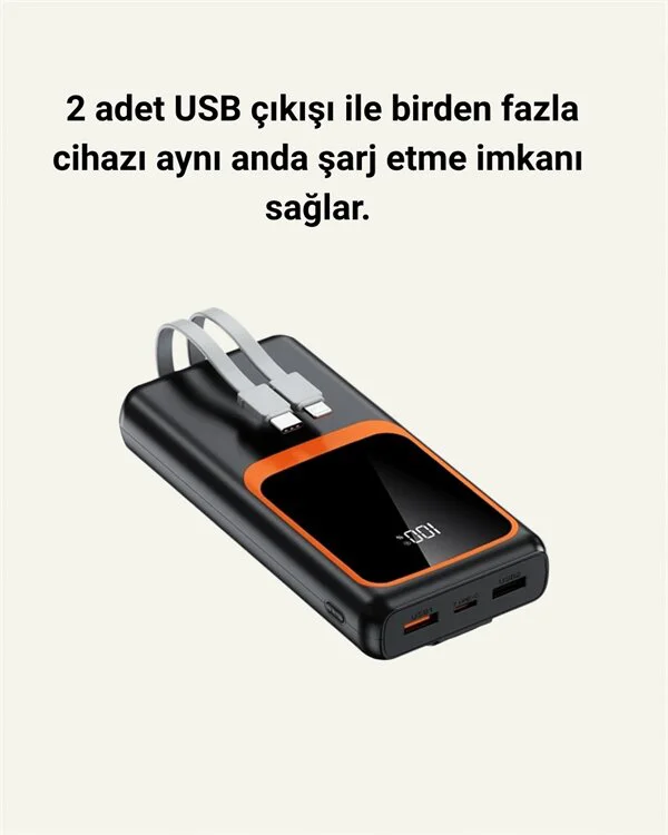 20.000 mAh Powerbank - Dijital Ekranlı Hızlı Şarj ve Çoklu Bağlantı