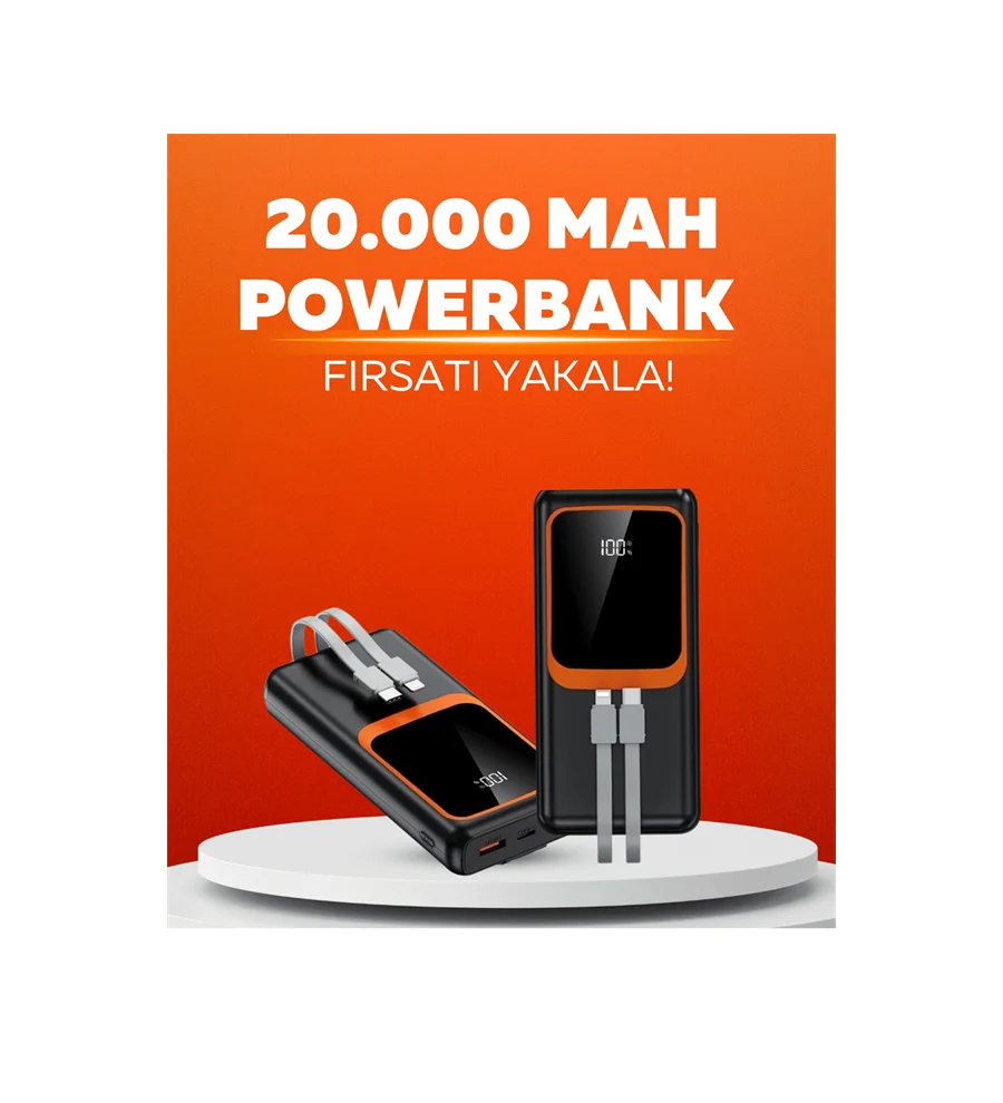 20.000 Mah Powerbank 22.5w Hızlı Şarj, Çok Kablolu, Dijital Gös r