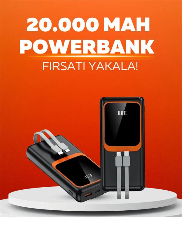 20.000 mAh Powerbank – 22.5W Hızlı Şarj Çok Kablolu Dijital Göstergeli