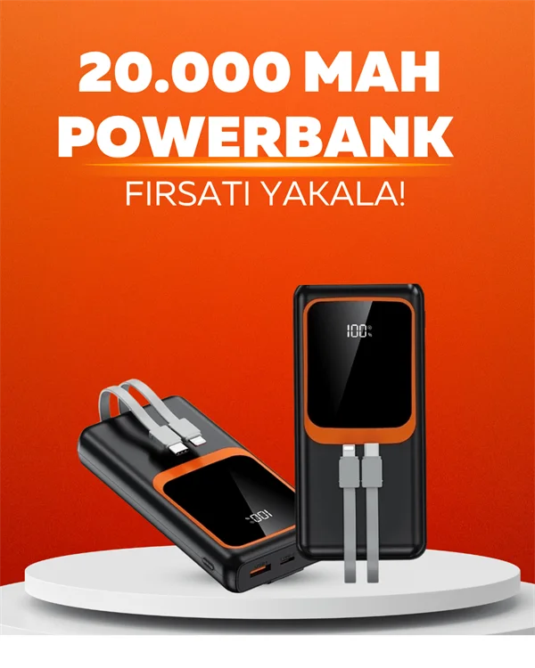 20.000 mAh Powerbank – 22.5W Hızlı Şarj, Çok Kablolu, Dijital Göstergeli Fiyatı, Yorumları ve Özellikleri