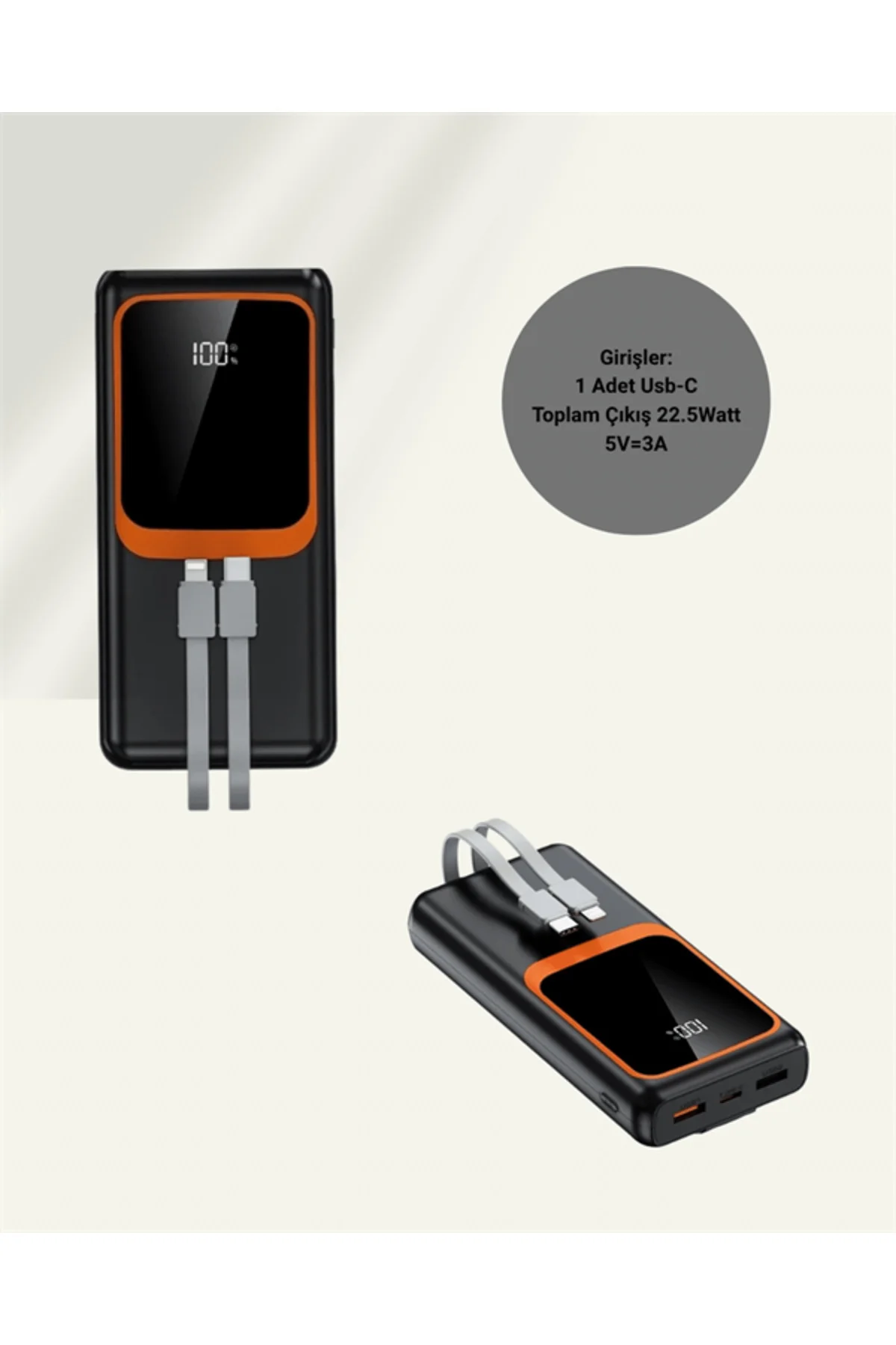 20000 mAh Taşınabilir Powerbank | Çok Kablolu, Hızlı Şarj Destekl