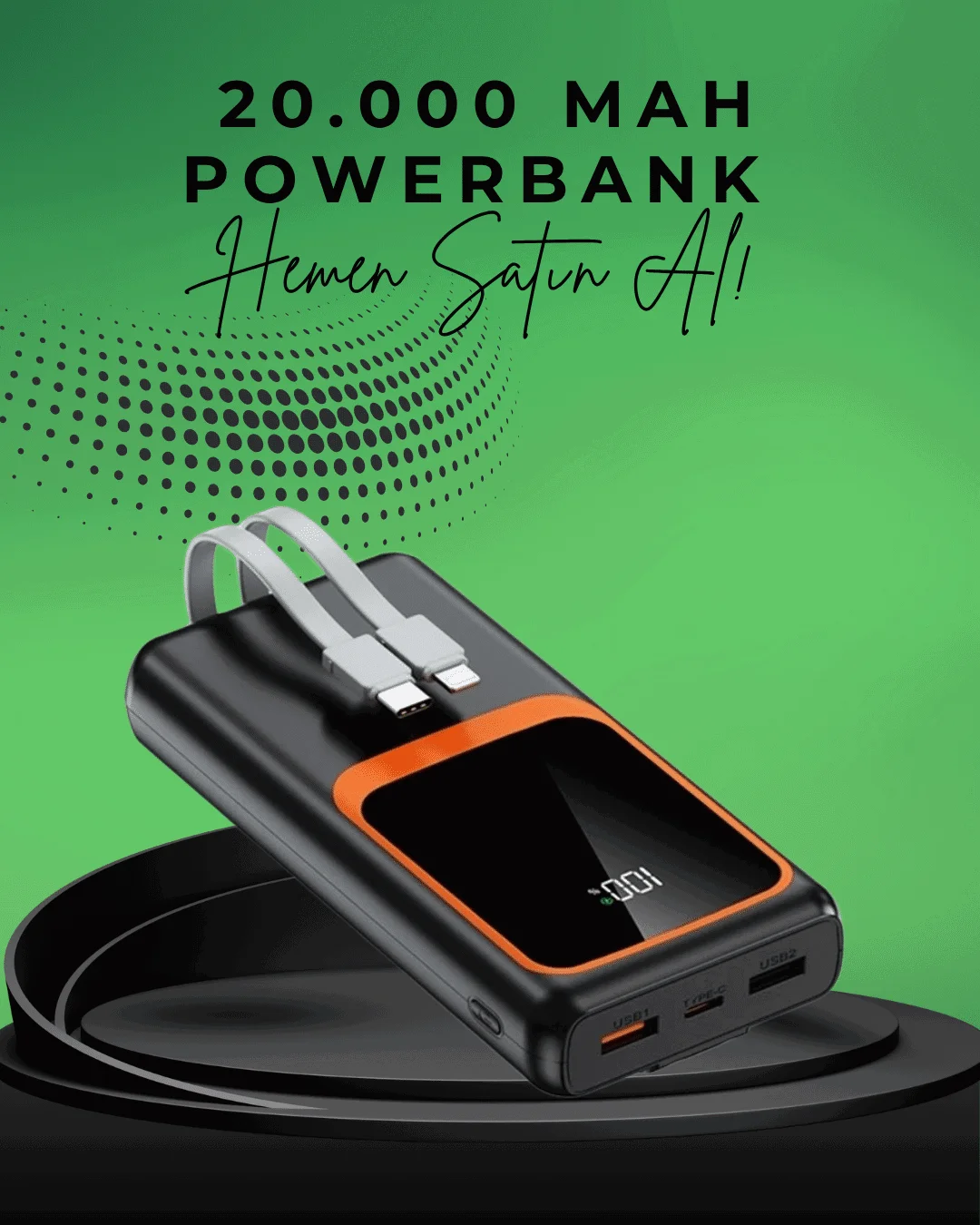 20000 mAh Taşınabilir Powerbank | Çok Kablolu, Hızlı Şarj Destekli (22.5W)
