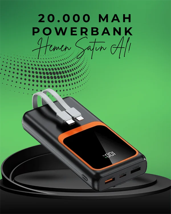 20000 mAh Taşınabilir Powerbank | Çok Kablolu, Hızlı Şarj Destekli (22.5W) Fiyatı, Yorumları ve Özellikleri