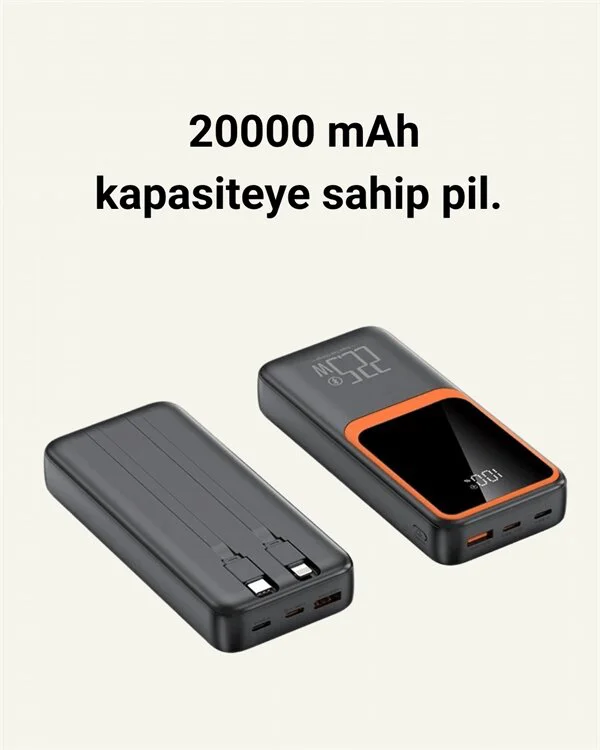 20000 mAh Taşınabilir Powerbank - Çok Kablolu Hızlı Şarj (22.5W) | Güvenilir Güç Kaynağı