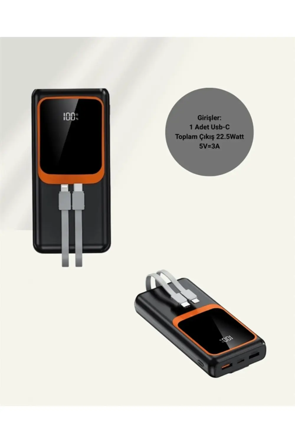 20000 mAh Taşınabilir Powerbank | Çok Kablolu Hızlı Şarj Destekli
