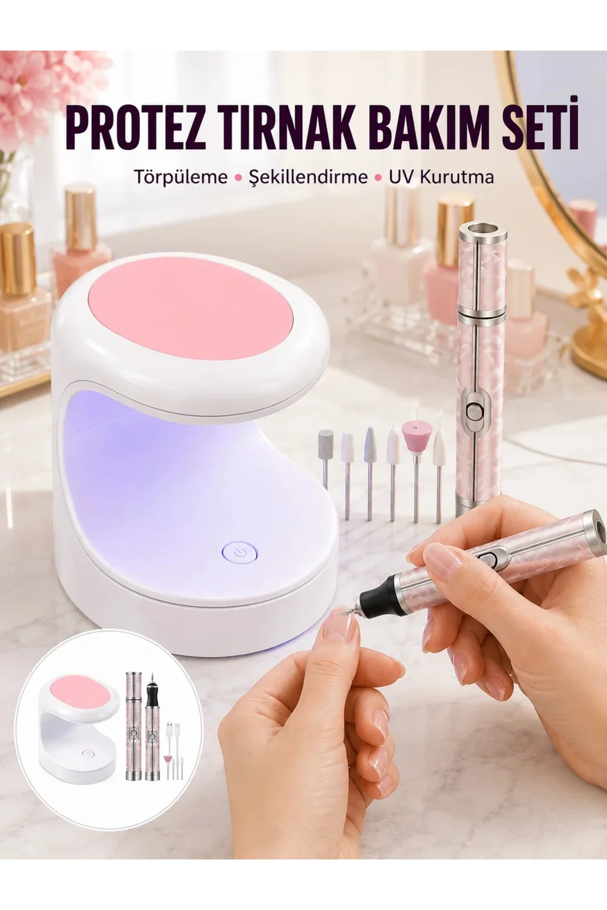 20.000 RPM Tırnak Matkabı + Mini LED Oje Kurutma Cihazı Seti Yeni Nesil 20.000 RPM Tırnak Matkabı + Mini LED Oje Kurutma Cihazı Seti Yeni Nesil