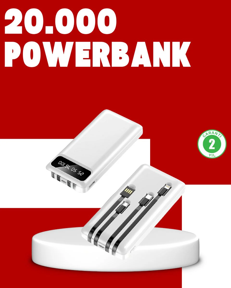20.000mAh PD Powerbank - Hızlı Şarj, LCD Ekran ve LED Işıkla Kesintisiz Güç