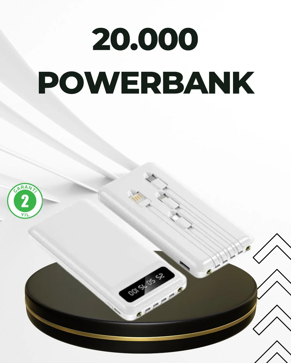 20.000mAh PD Teknolojili Çift USB Çıkışlı Powerbank - Hızlı Şarj, LCD Ekran ve LED Işık