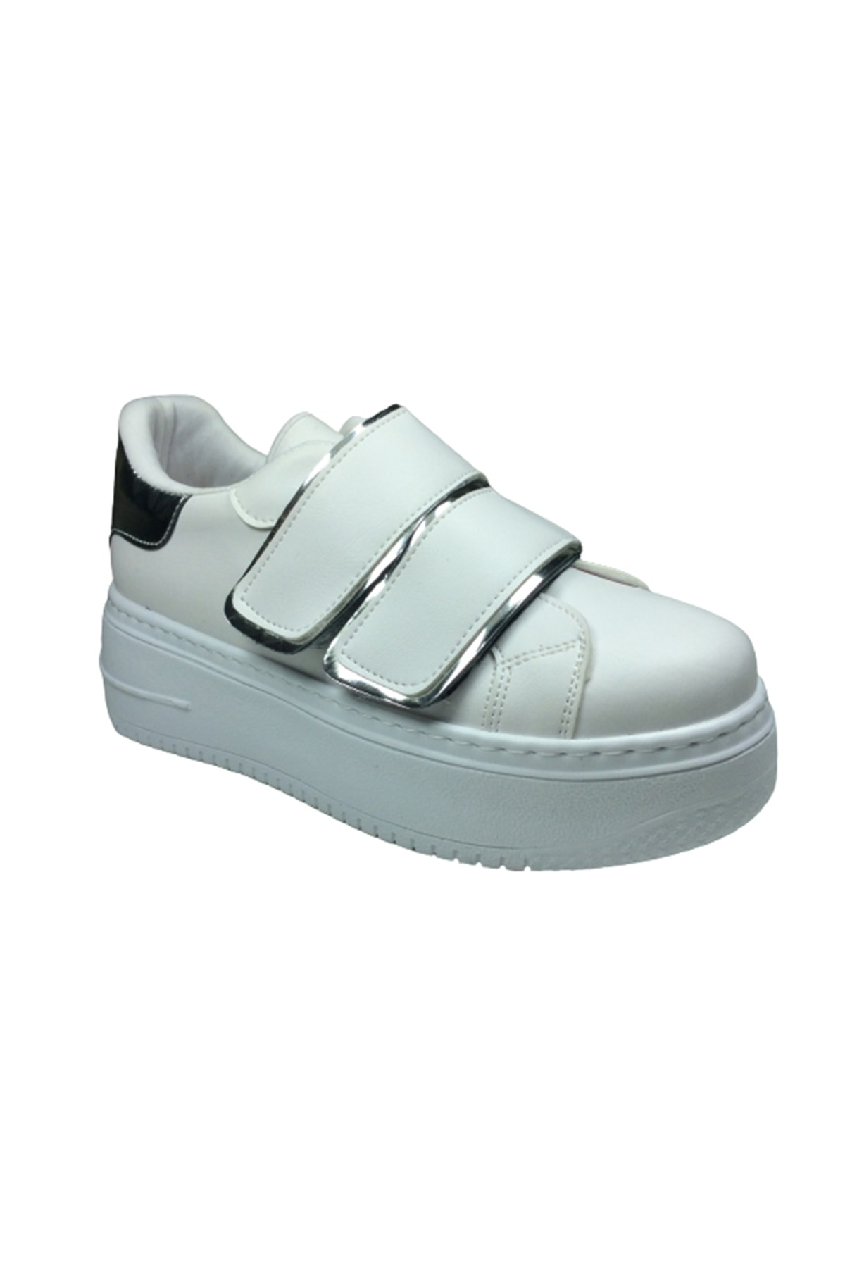 2001 Womenly Moda Beyaz Cırtlı Kadın Sneaker Spor Ayakkabı