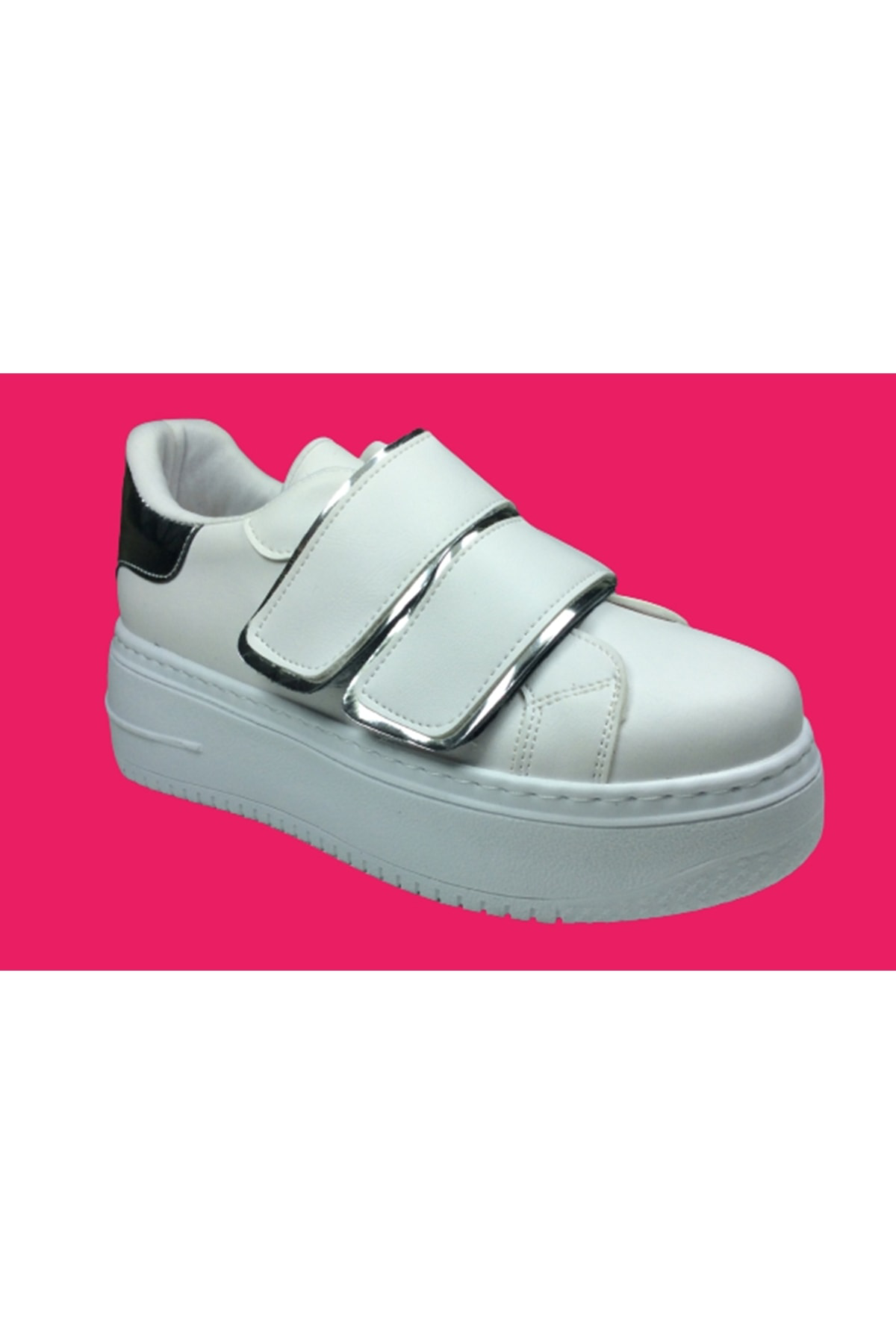 2001 Womenly Moda Beyaz Cırtlı Kadın Sneaker Spor Ayakkabı