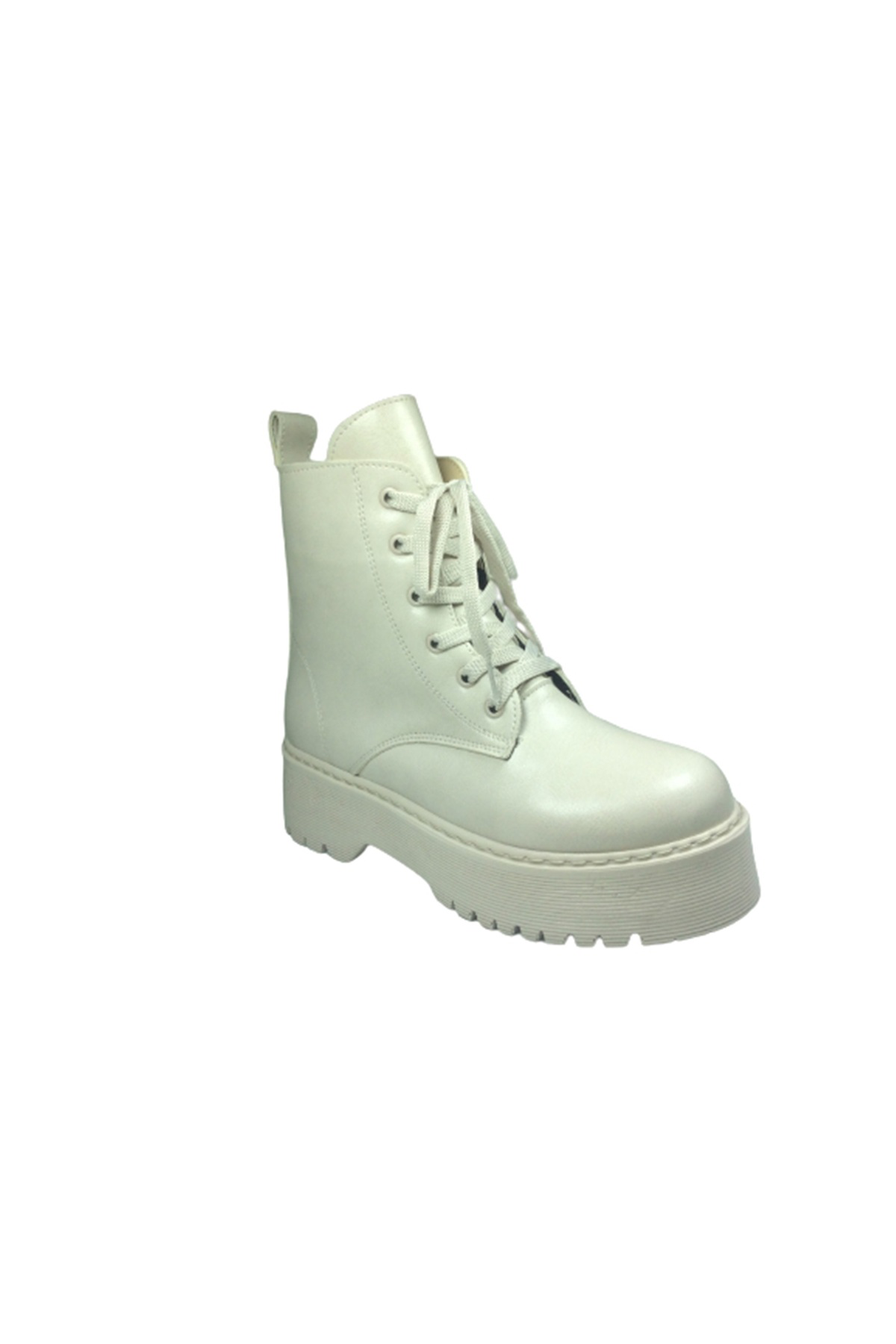 2001 Womenly Style Kadın Bej Bot Suni Deri Bağcıklı Ve Fermuarlı