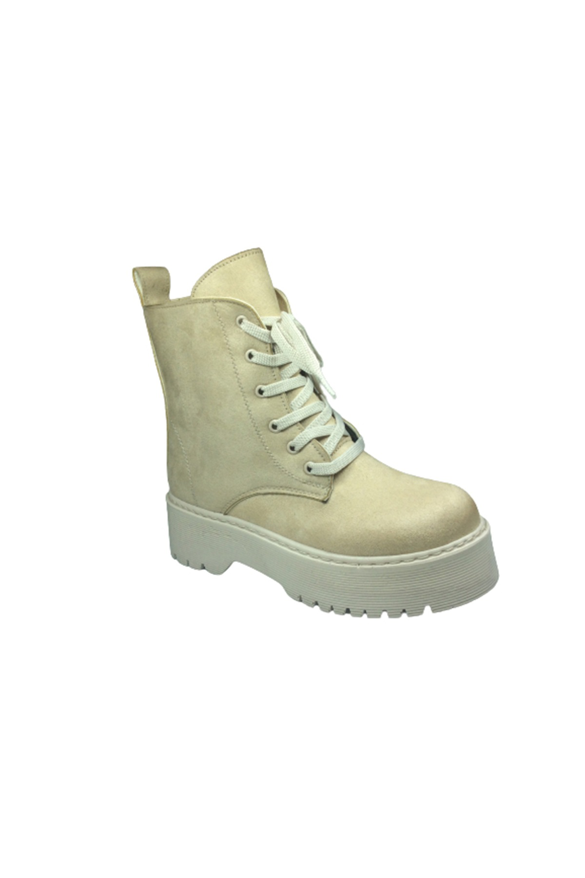 2001 Womenly Style Kadın Ten Bej Süet Bot Suni Deri Bağcıklı Ve F