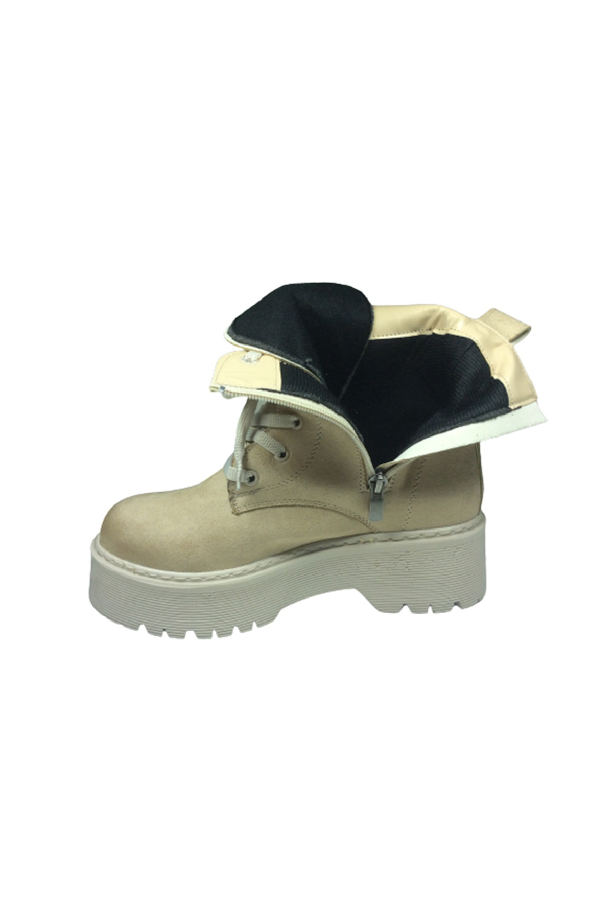 2001 Womenly Style Kadın Ten Bej Süet Bot Suni Deri Bağcıklı Ve F