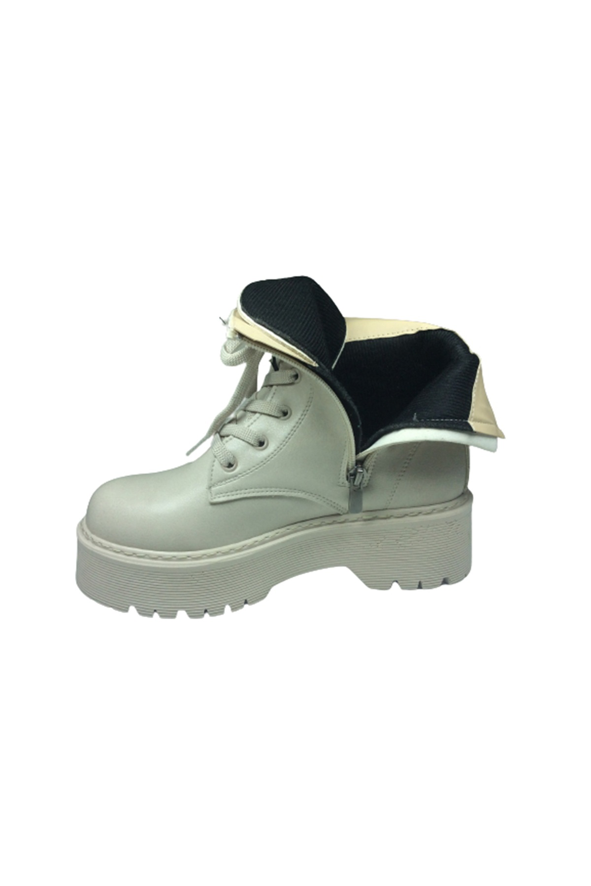 2001 Womenly Style Kadın Bej Bot Suni Deri Bağcıklı Ve Fermuarlı