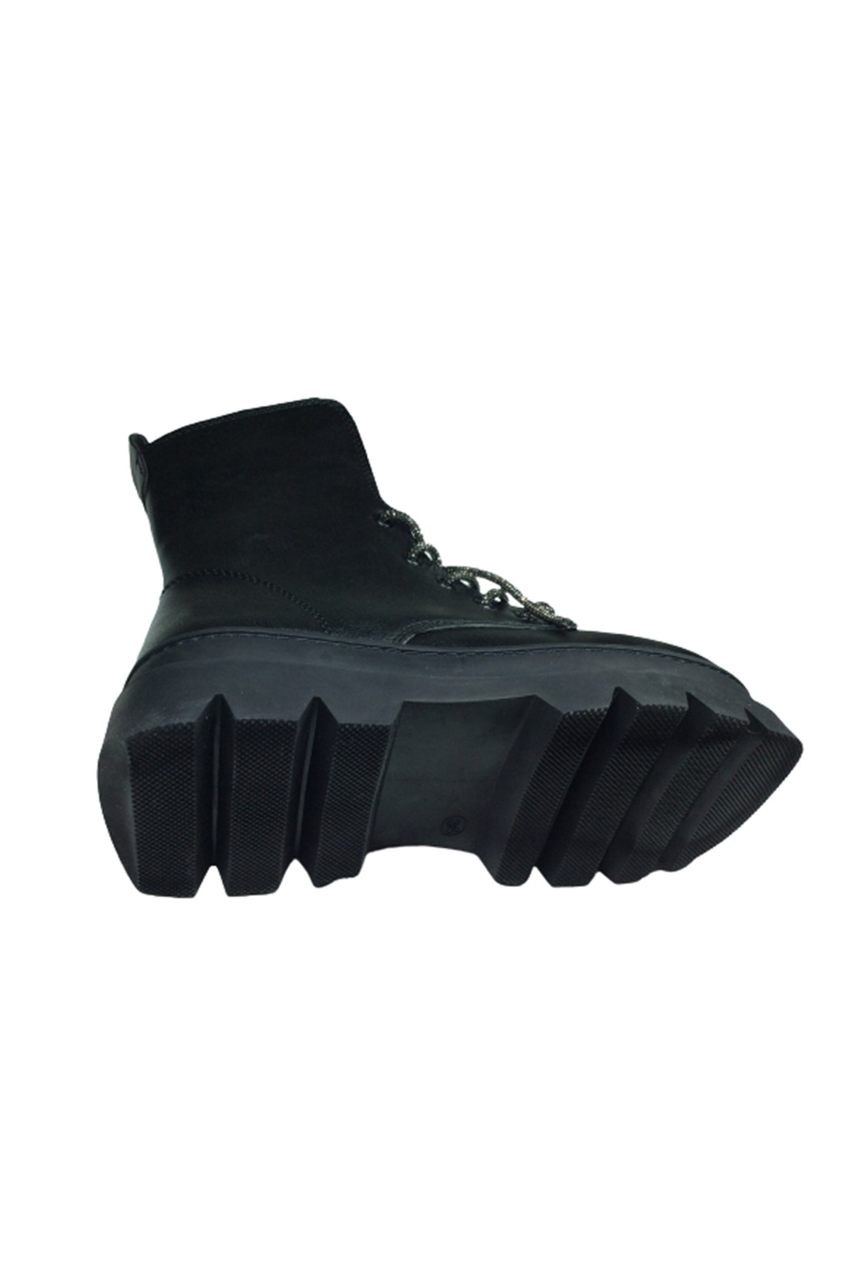 2002 Womenly Style Kadın Siyah Taşlı Postal Bot Bağcıklı Ve Fermu