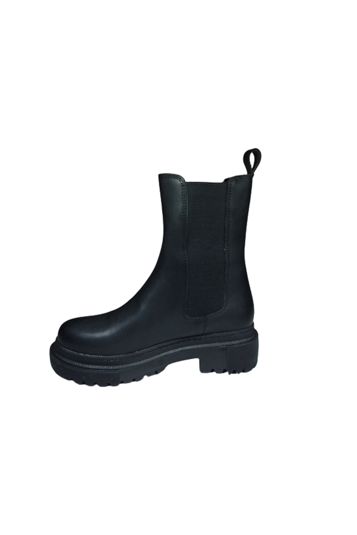 2004 Womenly Style Kadın Siyah Lastikli Bot Suni Deri