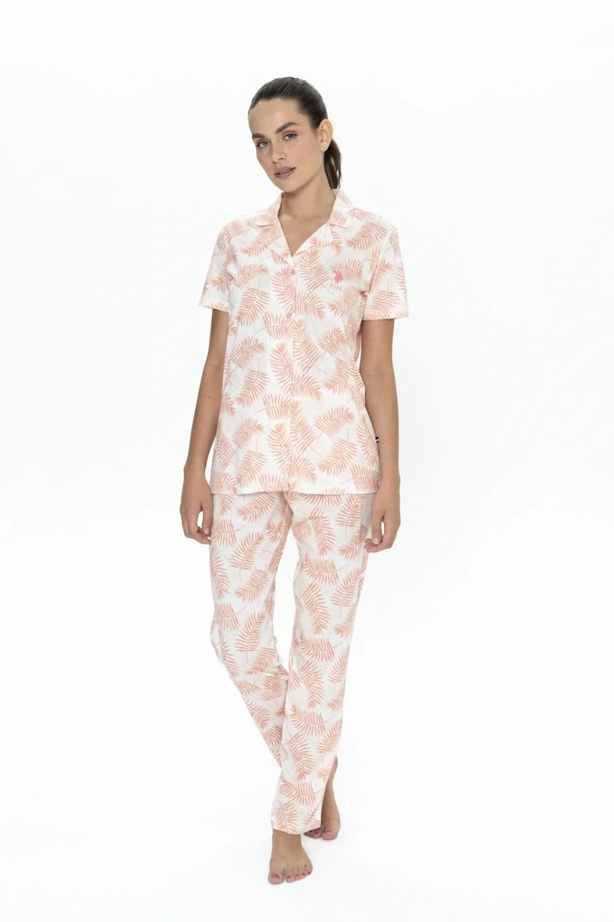 20087 Kadın Mavi Kısa Kollu Boydan Patlı Pijama Takımı
