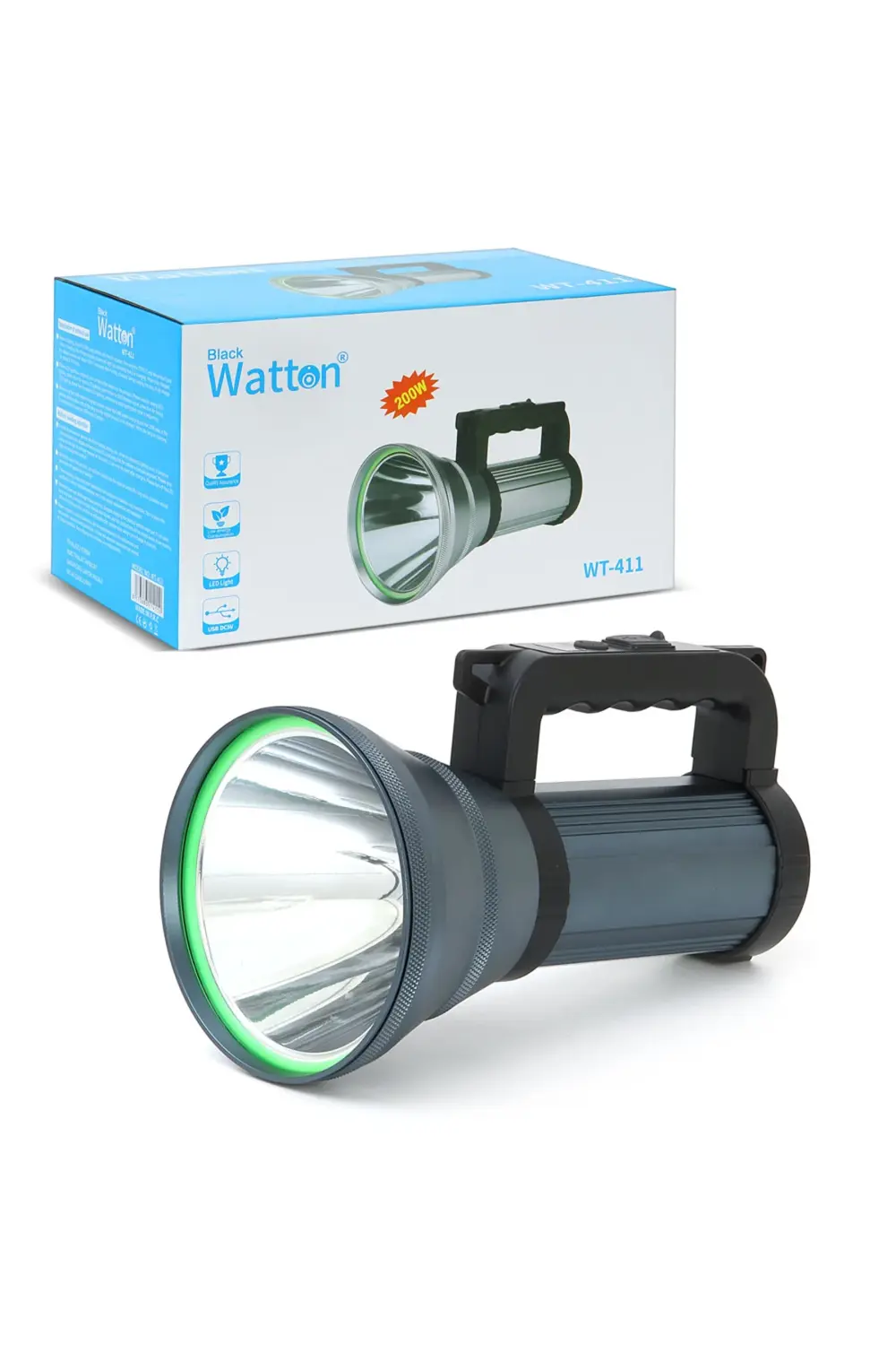 200W GÜÇLÜ ŞARJLI EL FENERİ PROJEKTÖR WATTON WT-411 Siyah