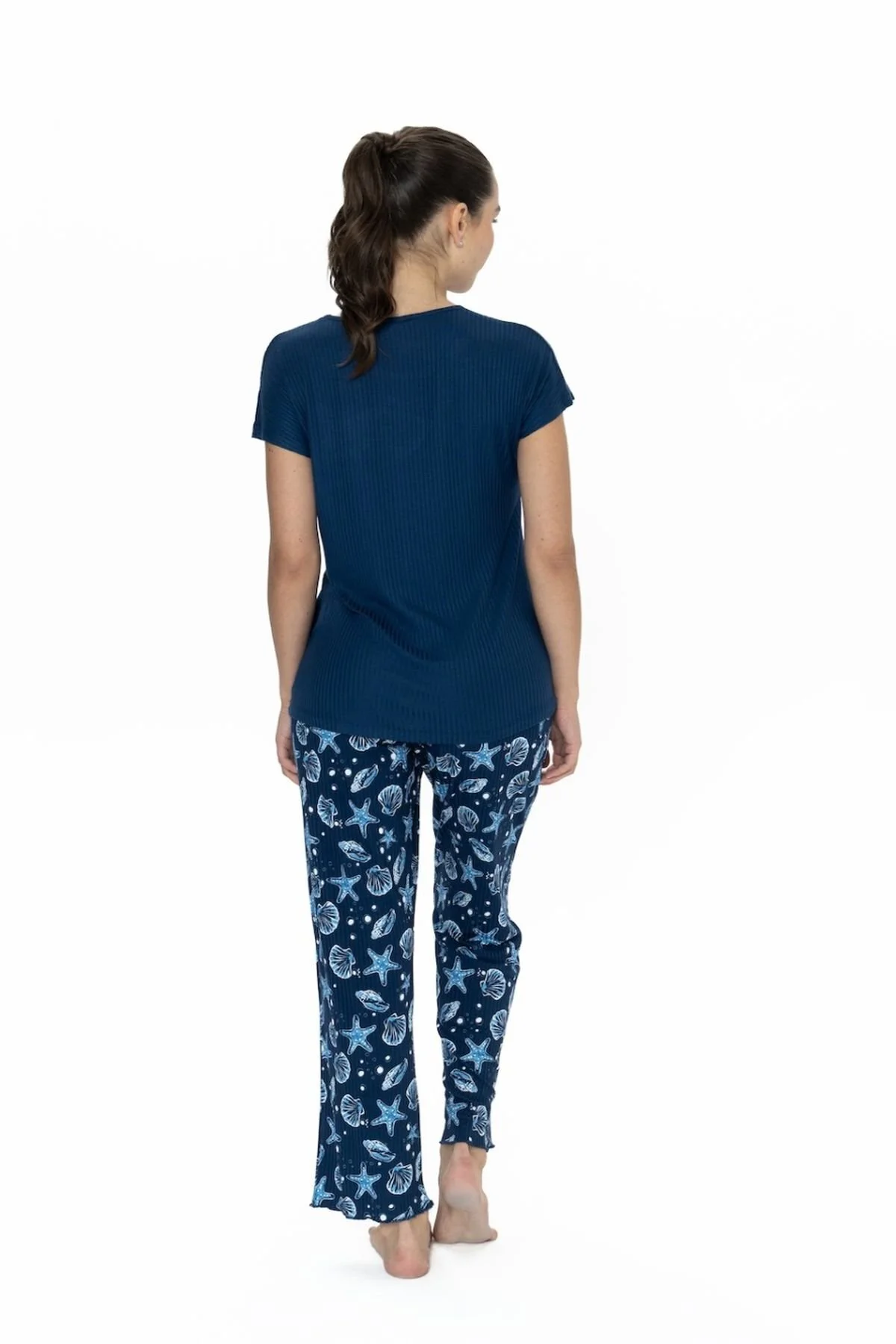 20105 Kadın Lacıvert Kısa Kollu Pijama Takımı