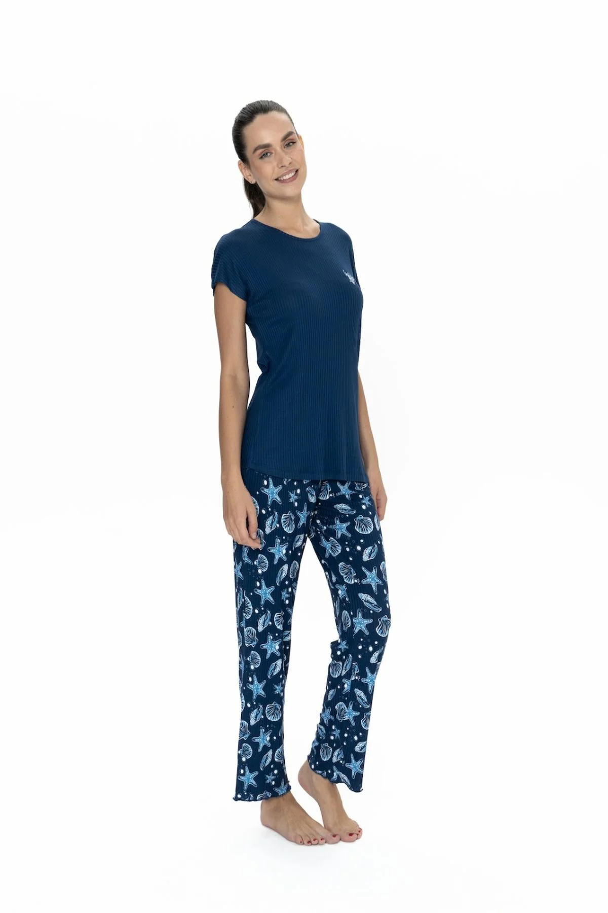20105 Kadın Lacıvert Kısa Kollu Pijama Takımı