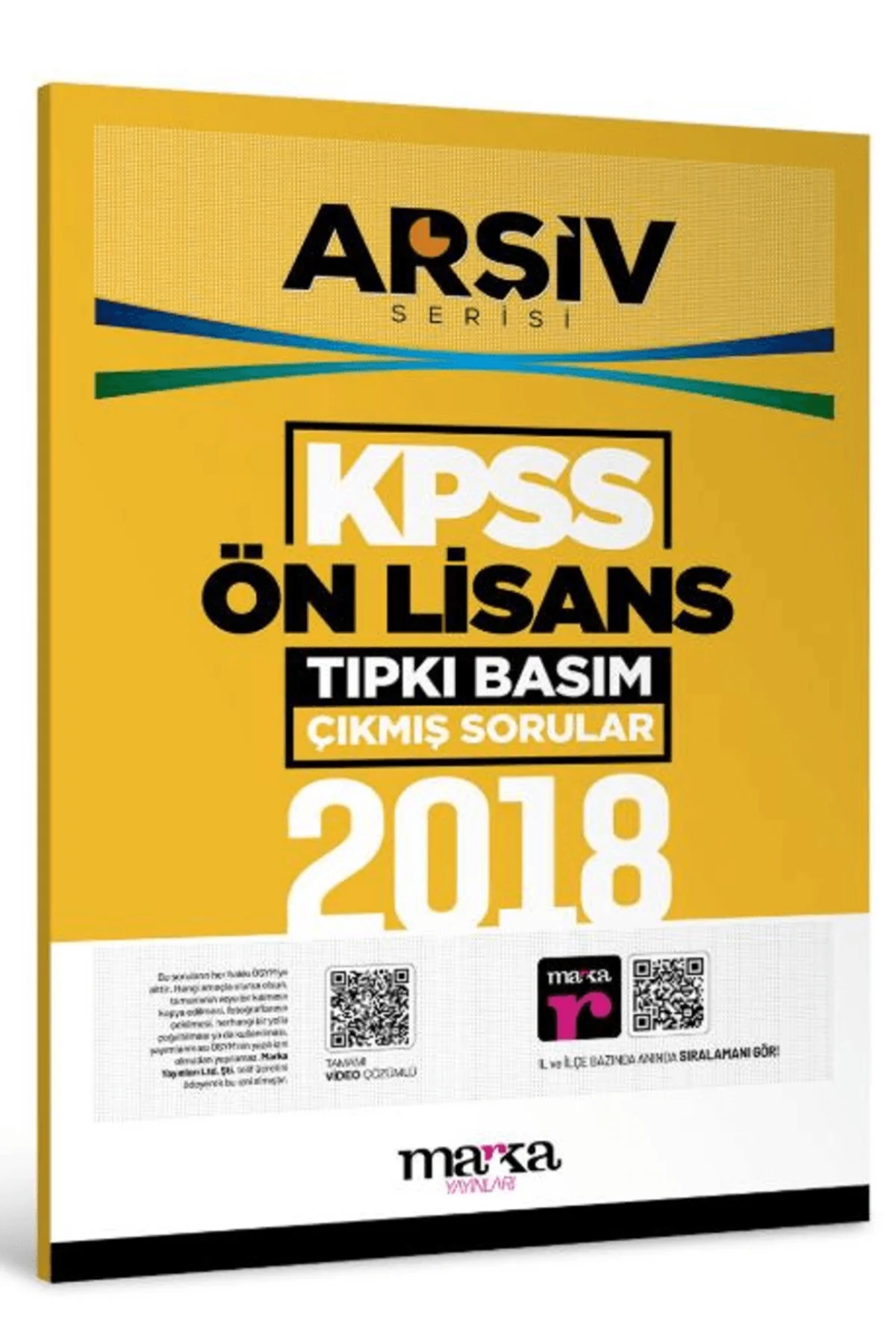 2018 KPSS Ön Lisans Arşiv Serisi Tıpkı Basım Çıkmış Sorular / Mar