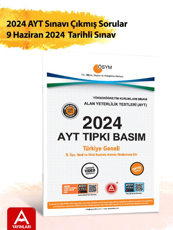 2024 AYT Çıkmış Sorular-Tıpkı Basım-Bire Bir ÖSYM-Tamamı Video Çö