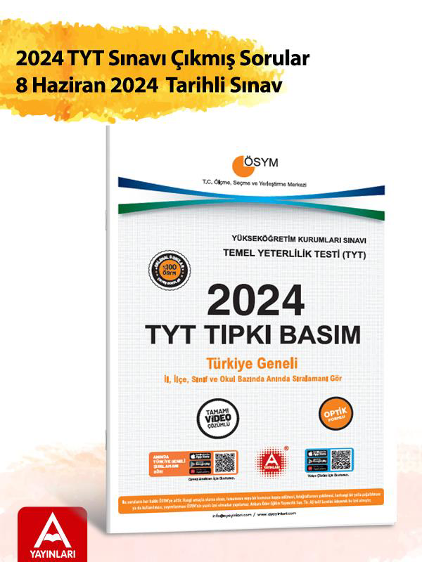 2024 TYT Çıkmış Sorular-Tıpkı Basım-Bire Bir ÖSYM-Tamamı Video Çö