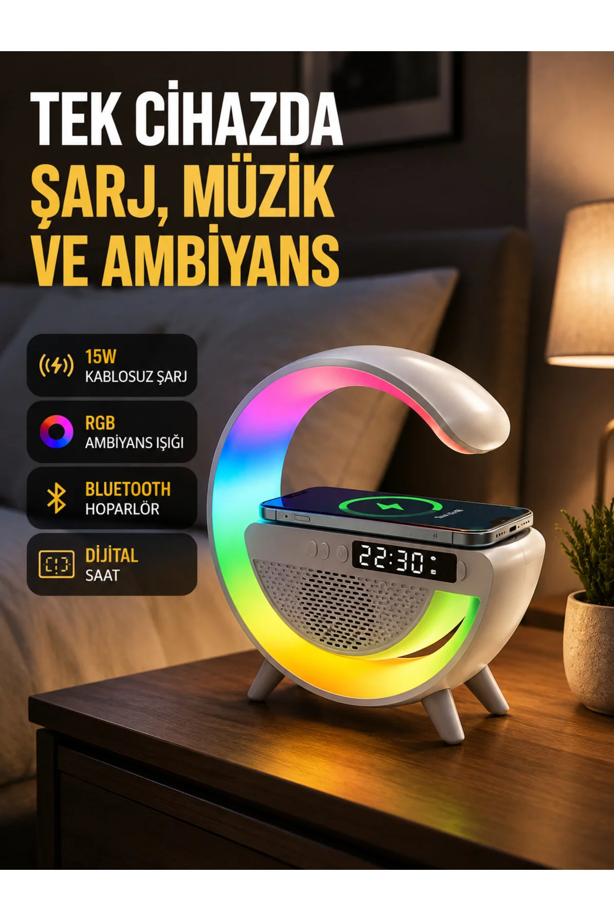 2025 Model 15W Kablosuz Şarjlı Renkli Atmosfer Lambası 2025 Model 15W Kablosuz Şarjlı Renkli Atmosfer Lambası
