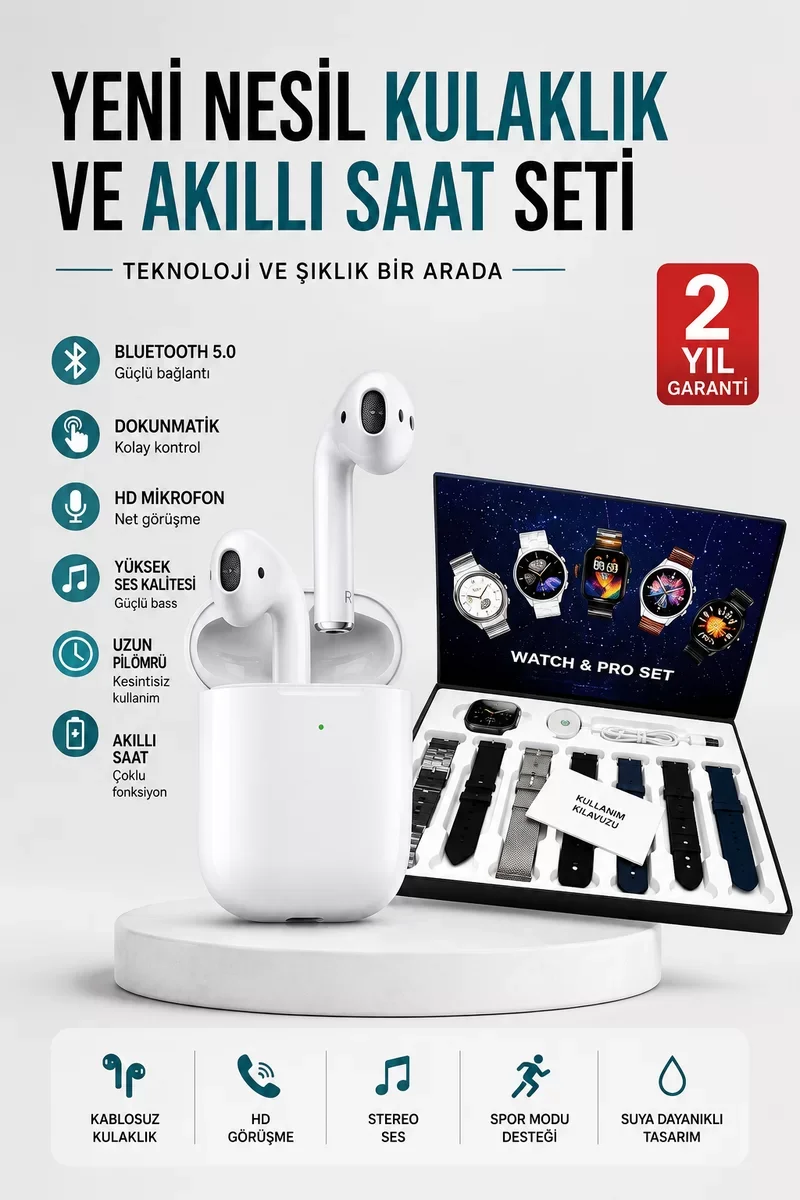 2025 Model Akıllı Saat ve 2.Nesil TWS Bluetooth Kulaklık - Yüksek Ses Kalitesi