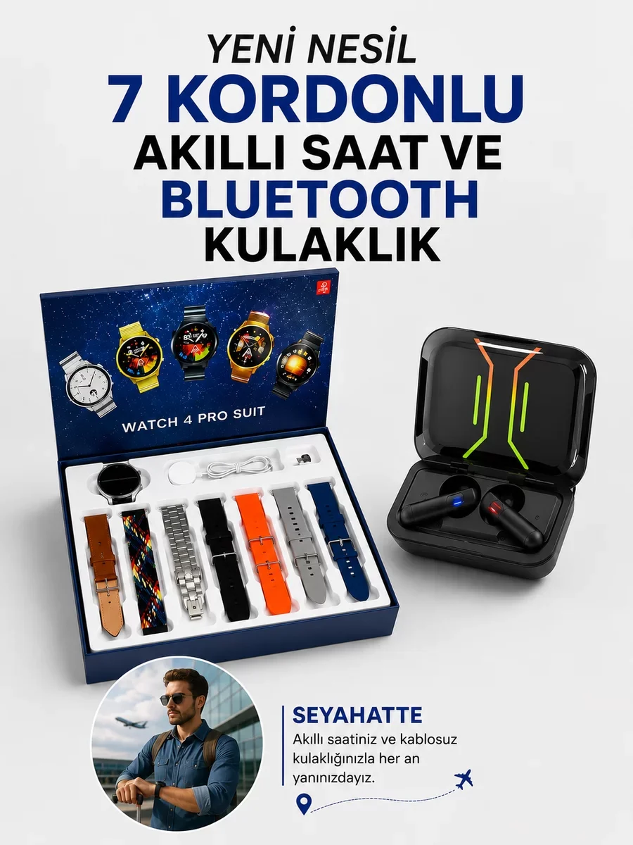 2025 Model Kablosuz Kulaklık ve Yeni Nesil Akıllı Saat Seti - ANC Gürültü Engelleme ve Nabız Ölçümü
