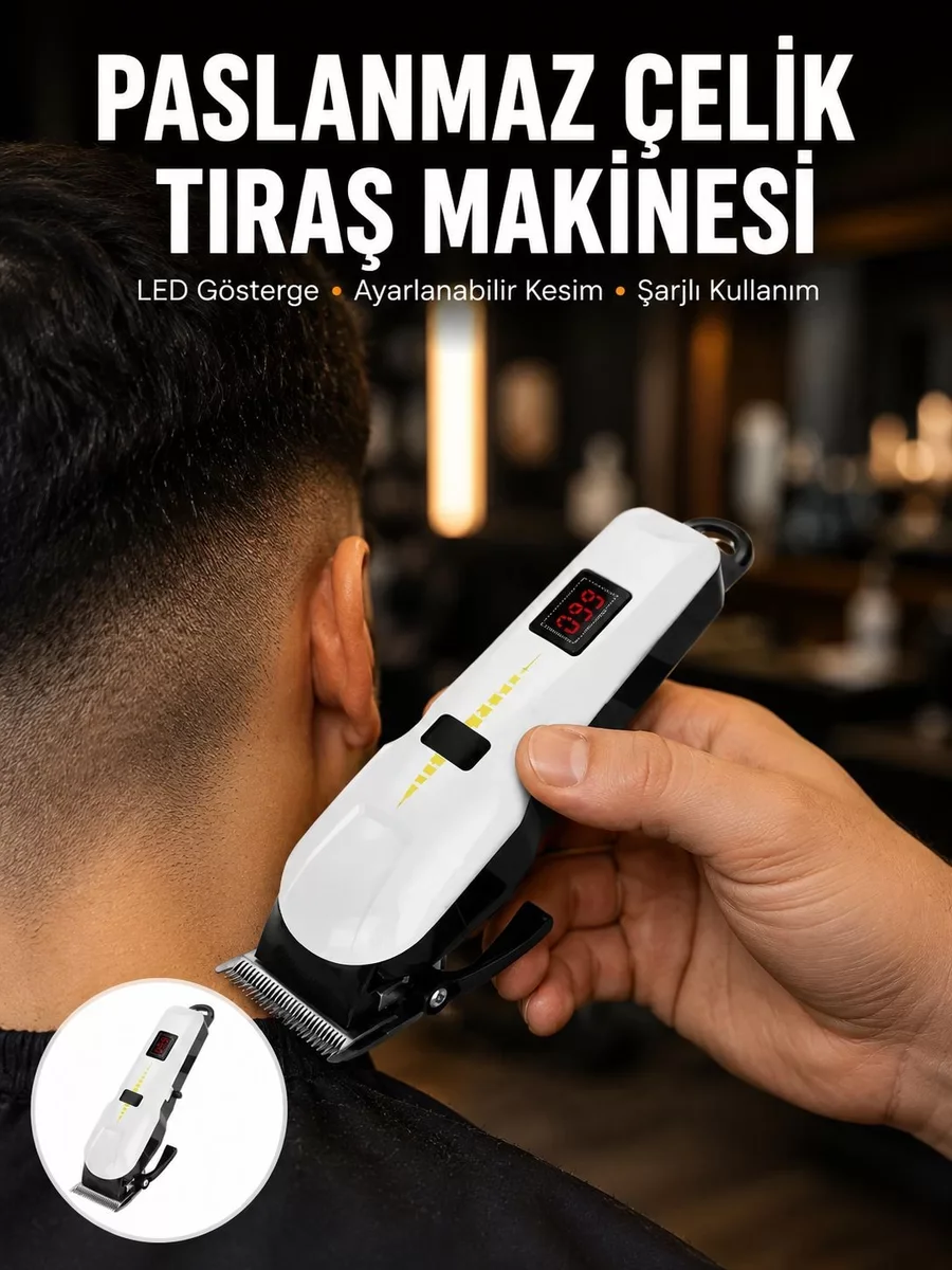 2025 Model Şarjlı Dijital Saç Sakal Tıraş Makinesi - Islak Kuru Kullanıma Uygun Yeni Nesil