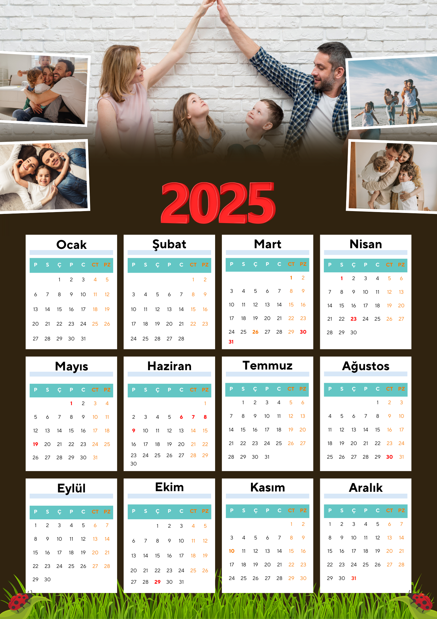 P Parla 2025 Takvimi Kişiye Özel Aile Fotoğrafli Tasarim