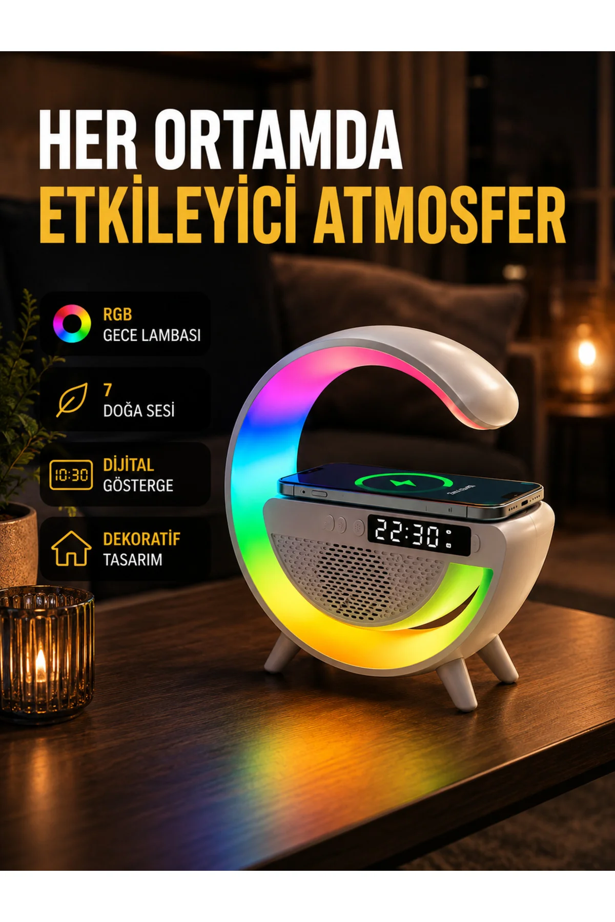 2025 Yeni Seri 15W Kablosuz Şarjlı LED Atmosfer Lambası 2025 Yeni Seri 15W Kablosuz Şarjlı LED Atmosfer Lambası